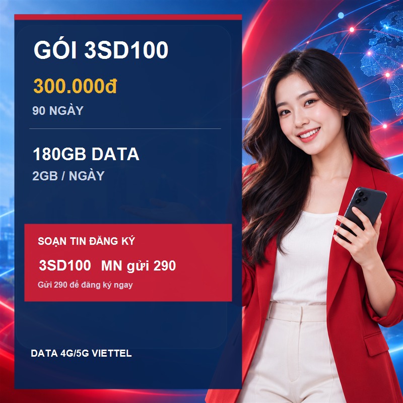 Gói 3SD100 Viettel: 180GB, 2GB mỗi ngày và cú pháp đăng ký