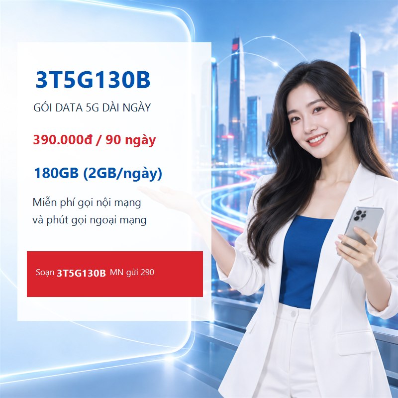 Gói 3T5G130B Viettel: 180GB, 2GB mỗi ngày và cú pháp đăng ký