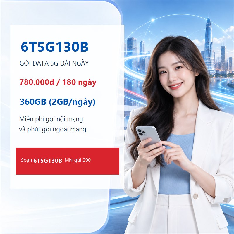 Gói 6T5G130B Viettel: 360GB, 2GB mỗi ngày và cú pháp đăng ký